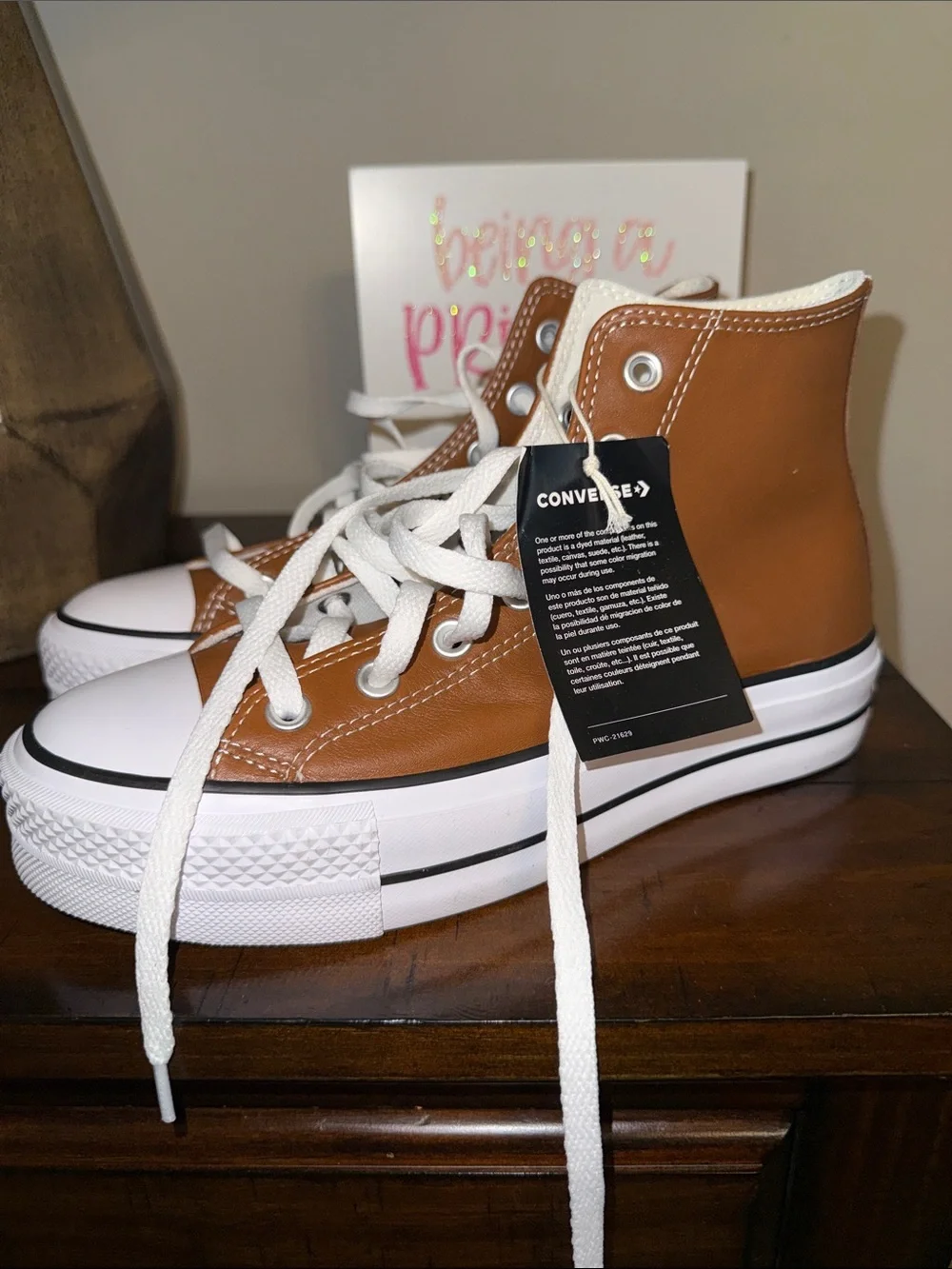 Converse High Top Platform Sneakers in Brown and White